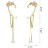 imageSWEETV Elf Ear Cuffs Wrap Clipon Earrings Fairy Cuffs Drop Dangling Ear Clips Handmade Elven Cosplay Costume NonPierced Elves Ear Cuffs for Fantasy Halloween Cosplay WeddingStyleGold