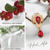 imageSWEETV Fairy Flower Leaf Crowns for Women Elven Princess Tiara Elf Headpiece for Cosplay Halloween Costume Photoshoot WeddingLeafFlowerRed