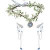 imageSWEETV Fairy Crown Elf Ears Cuffs Set Flower Crown Headpiece Halloween Elves Cosplay Set Renaissance Costume Medieval TiaraSetblue