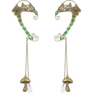 imageSWEETV Elf Ear Cuffs Wrap Clipon Earrings Fairy Cuffs Drop Dangling Ear Clips Handmade Elven Cosplay Costume NonPierced Elves Ear Cuffs for Fantasy Halloween Cosplay WeddingStyleLeaf