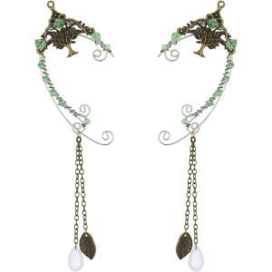 imageSWEETV Elf Ear Cuffs Wrap Clipon Earrings Fairy Cuffs Drop Dangling Ear Clips Handmade Elven Cosplay Costume NonPierced Elves Ear Cuffs for Fantasy Halloween Cosplay WeddingStyleTree