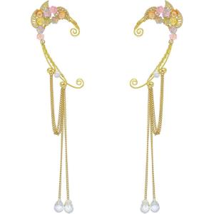 imageSWEETV Elf Ear Cuffs Wrap Clipon Earrings Fairy Cuffs Drop Dangling Ear Clips Handmade Elven Cosplay Costume NonPierced Elves Ear Cuffs for Fantasy Halloween Cosplay WeddingStyleGold