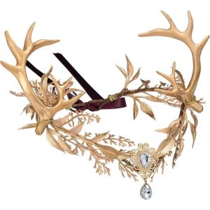 imageSWEETV Fairy Antler Crown Deer Horns Headband Reindeer Headpiece Elf Tiara for Hallween Costume Cosplay Renaissance Accessory