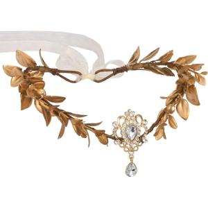 imageSWEETV Fairy Flower Crown Renaissance Elf Headpiece Women Leaf Woodland Circlet Floral Headband for Halloween Costume CosplayLeafgoldb