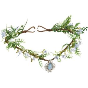 imageSWEETV Fairy Flower Leaf Crowns for Women Elven Princess Tiara Elf Headpiece for Cosplay Halloween Costume Photoshoot WeddingFlowerLeafBlue