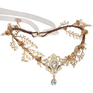 imageSWEETV Fairy Flower Leaf Crowns for Women Elven Princess Tiara Elf Headpiece for Cosplay Halloween Costume Photoshoot WeddingLeafGoldA