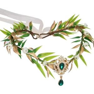 imageSWEETV Fairy Flower Leaf Crowns for Women Elven Princess Tiara Elf Headpiece for Cosplay Halloween Costume Photoshoot WeddingLeafGreenA