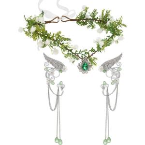 imageSWEETV Fairy Flower Leaf Crowns for Women Elven Princess Tiara Elf Headpiece for Cosplay Halloween Costume Photoshoot WeddingSetFlowerLeaf