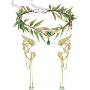 imageSWEETV Fairy Flower Leaf Crowns for Women Elven Princess Tiara Elf Headpiece for Cosplay Halloween Costume Photoshoot WeddingSetleaf