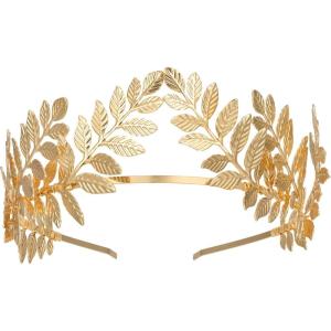 imageSWEETV Goddess Crown Bridal Headband Leaf Tiara Wedding Headpiece Gold Costume Accessories Greek Bridesmaid Prom Festival Hair Accessories Queen Crown Wedding Hair Piece for Women and GirlsStyleA
