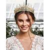 imageSWEETV Crystal Wedding Tiara for Women Royal Queen Crown Headband Rhinestone Princess Hair Accessories for Prom Birthday1GoldTone