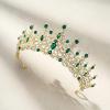 imageSWEETV Crystal Wedding Tiara for Women Royal Queen Crown Headband Rhinestone Princess Hair Accessories for Prom Birthday2Green