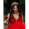 imageSWEETV Crystal Wedding Tiara for Women Royal Queen Crown Headband Rhinestone Princess Hair Accessories for Prom Birthday3Red