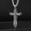 imageSWEETV Designer 925 Sterling Silver Cross Necklace for Men Vintage Chunky Big Cross Pendant with Cuban Chain Amulet Necklace Jewelry Gift for Men A02