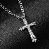 imageSWEETV Designer 925 Sterling Silver Cross Necklace for Men Vintage Chunky Big Cross Pendant with Cuban Chain Amulet Necklace Jewelry Gift for Men A04