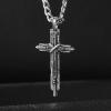 imageSWEETV Designer Oxidized Sterling Silver Cross Necklace for Men Vintage Chunky Big Cross Pendant with Cuban Chain Amulet Necklace Jewelry Gift for Men A06