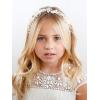 imageSWEETV Flower Girl Headpiece Ivory Tulle Flowers Wedding Headband for Girls Princess Pearl Hair Accessories for Birthday Party First Communion