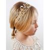 imageSWEETV Flower Girl Headpiece Silver Princess Wedding Headband Baby Girls Flower Pearl Hair Accessories for Birthday Party PhotographyGold