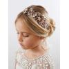 imageSWEETV Flower Girl Headpiece Silver Princess Wedding Headband Baby Girls Flower Pearl Hair Accessories for Birthday Party PhotographyRose Gold