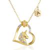 imageSWEETV Hypoallergenic Unicorn Necklace for Girls  18K Gold Plated Cubic Zirconia Initial Heart Pendant Unicorn Jewelry Gifts for BirthdayChristmasGold
