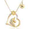 imageSWEETV Hypoallergenic Unicorn Necklace for Girls  18K Gold Plated Cubic Zirconia Initial Heart Pendant Unicorn Jewelry Gifts for BirthdayChristmasGold