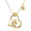 imageSWEETV Hypoallergenic Unicorn Necklace for Girls  18K Gold Plated Cubic Zirconia Initial Heart Pendant Unicorn Jewelry Gifts for BirthdayChristmasGold