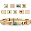 imageSWEETV Stainless Steel 18 Link Polish Italian Charm Bracelet with 1Pcs Starter Brascelet 9Pcs Charms and Opening Tools Classic 9mm Modular Charm Personalized Jewelry GiftDGold