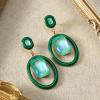 imageSWEETV Vintage 18K Gold Plated Statement Earrings for Women Trendy Antique Enamel Chunky Drop Dangle Earrings Big Crystal Earrings for Fashion Prom Jewelry GiftsGreenStyle03