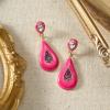 imageSWEETV Vintage 18K Gold Plated Statement Earrings for Women Trendy Antique Enamel Chunky Drop Dangle Earrings Big Crystal Earrings for Fashion Prom Jewelry GiftsPink