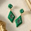 imageSWEETV Vintage 18K Gold Plated Statement Earrings for Women Trendy Antique Enamel Chunky Drop Dangle Earrings Big Crystal Earrings for Fashion Prom Jewelry GiftsGreenStyle01