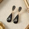 imageSWEETV Vintage 18K Gold Plated Statement Earrings for Women Trendy Antique Enamel Chunky Drop Dangle Earrings Big Crystal Earrings for Fashion Prom Jewelry GiftsBlackStyle02