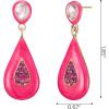 imageSWEETV Vintage 18K Gold Plated Statement Earrings for Women Trendy Antique Enamel Chunky Drop Dangle Earrings Big Crystal Earrings for Fashion Prom Jewelry GiftsPink