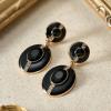 imageSWEETV Vintage 18K Gold Plated Statement Earrings for Women Trendy Antique Enamel Chunky Drop Dangle Earrings Big Crystal Earrings for Fashion Prom Jewelry GiftsBlackStyle01