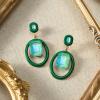 imageSWEETV Vintage 18K Gold Plated Statement Earrings for Women Trendy Antique Enamel Chunky Drop Dangle Earrings Big Crystal Earrings for Fashion Prom Jewelry GiftsGreenStyle03