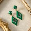 imageSWEETV Vintage 18K Gold Plated Statement Earrings for Women Trendy Antique Enamel Chunky Drop Dangle Earrings Big Crystal Earrings for Fashion Prom Jewelry GiftsGreenStyle01