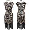 imageSWEETV Womens Flapper Dresses 1920s Great Gatsby Dresses Sequin Fringed Roaring 20s Cocktail DressBlackgold