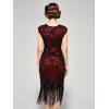 imageSWEETV Womens Flapper Dresses 1920s Great Gatsby Dresses Sequin Fringed Roaring 20s Cocktail DressBlackred