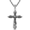 imageSWEETV Designer 925 Sterling Silver Cross Necklace for Men Vintage Chunky Big Cross Pendant with Rope Chain Amulet Necklace Jewelry Gift for Men A01