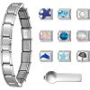 imageSWEETV Stainless Steel 18 Link Polish Italian Charm Bracelet with 1Pcs Starter Brascelet 9Pcs Charms and Opening Tools Classic 9mm Modular Charm Personalized Jewelry GiftMarineSilver