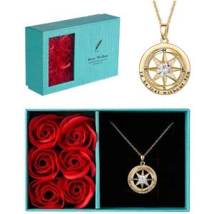 imageReal Gold over S925 Compass Necklace Gifts for Women Wife Fine Jewelry as Anniversary  Birthday  Valentines Day  Mothers Day  Wedding  Christmas Gifts for Her White Gold and Yellow Gold Id Be Lost Without YouYellow Gold