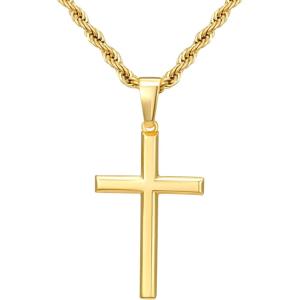 imageSWEETV 18K Gold Over 925 Sterling Silver Cross Necklace for MenWomen Stainless Steel CubanRope Chain Cross Pendant 1820 inch Religious Jewelry Gifts for MenGold Rope Chain