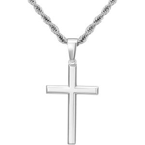 imageSWEETV 18K Gold Over 925 Sterling Silver Cross Necklace for MenWomen Stainless Steel CubanRope Chain Cross Pendant 1820 inch Religious Jewelry Gifts for MenSilver Rope Chain