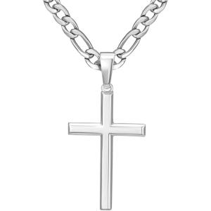 imageSWEETV 18K Gold Over 925 Sterling Silver Cross Necklace for MenWomen Stainless Steel CubanRope Chain Cross Pendant 1820 inch Religious Jewelry Gifts for MenSilver Figaro Chain