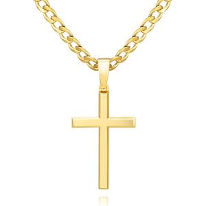 imageSWEETV 18K Gold Over 925 Sterling Silver Cross Necklace for MenWomen Stainless Steel CubanRope Chain Cross Pendant 1820 inch Religious Jewelry Gifts for MenGold Cuban Chain
