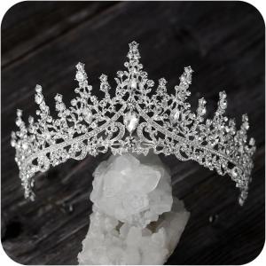 imageSWEETV Crystal Wedding Tiara for Women Royal Queen Crown Headband Rhinestone Princess Hair Accessories for Prom Birthday0Silver
