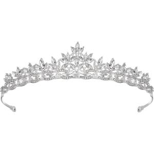 imageSWEETV Crystal Wedding Tiara for Women Royal Queen Crown Headband Rhinestone Princess Hair Accessories for Prom Birthday10SilverClear