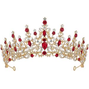 imageSWEETV Crystal Wedding Tiara for Women Royal Queen Crown Headband Rhinestone Princess Hair Accessories for Prom Birthday3Red