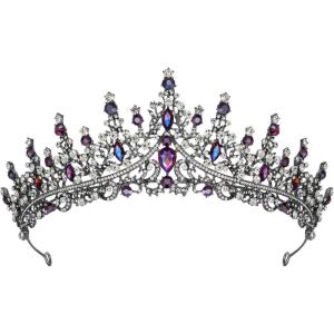 imageSWEETV Crystal Wedding Tiara for Women Royal Queen Crown Headband Rhinestone Princess Hair Accessories for Prom Birthday4Blue  Black Gray