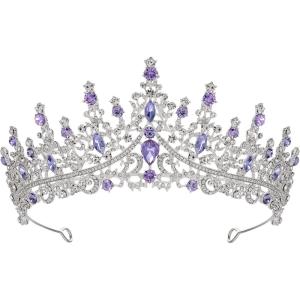 imageSWEETV Crystal Wedding Tiara for Women Royal Queen Crown Headband Rhinestone Princess Hair Accessories for Prom Birthday5purple  Silver
