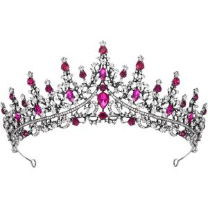 imageSWEETV Crystal Wedding Tiara for Women Royal Queen Crown Headband Rhinestone Princess Hair Accessories for Prom Birthday6Hot Pink  Antique Silver